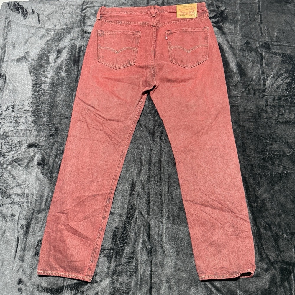 Levis 501 CT Custom Tapered Jeans Mens 34x30 Red Burgundy Overdyed Button Fly